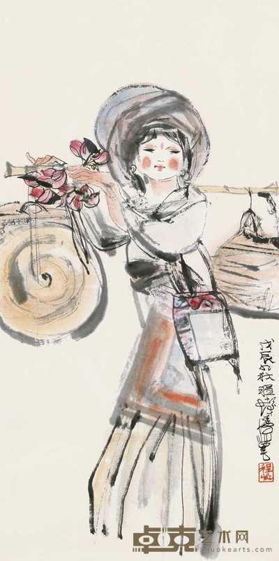 程十发 采花归来 镜心 68×34cm